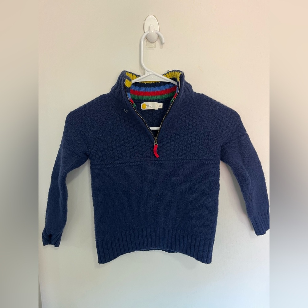 EXCELLENT USED CONDITION Boys Blue Wool Blend BODEN 1/4 Zip‎ Sweater Size 6-7Y